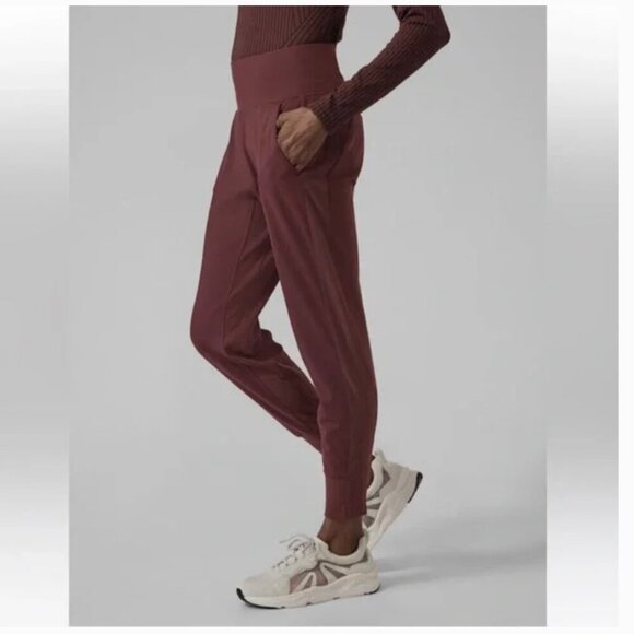 Athleta Venice Velvet Stripe Jogger in Antique Burgundy - Picture 1 of 7
